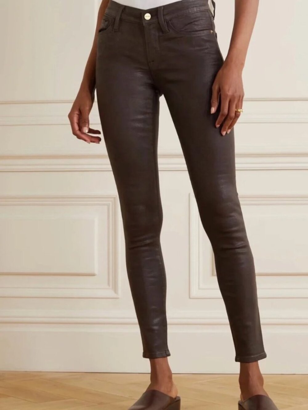 FRAME Le High Skinny Coated Brown Jeans Size 28